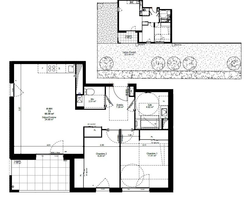 Appartement T3 – 60m² – 920€/mois