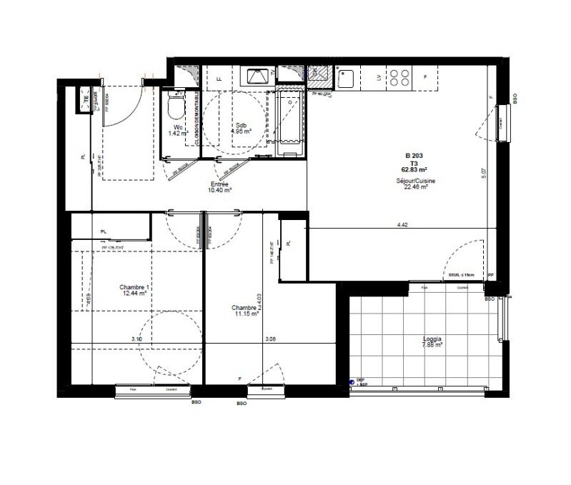 Appartement T3 – 62m² – 920€/mois