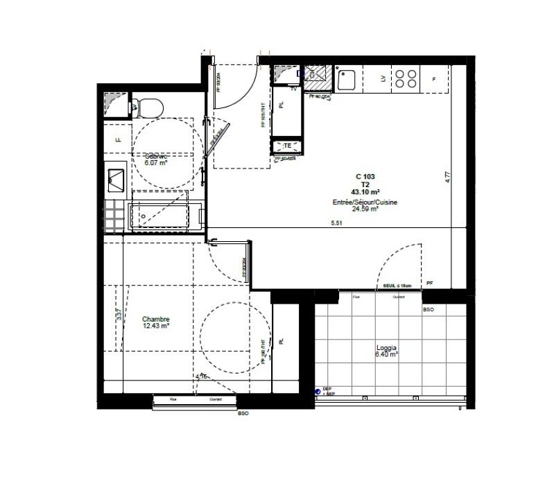 Appartement T2 – 43m² – 715€/mois
