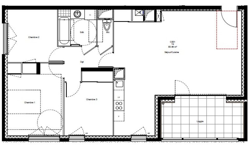Appartement T4 – 83m² – 1 055€/mois