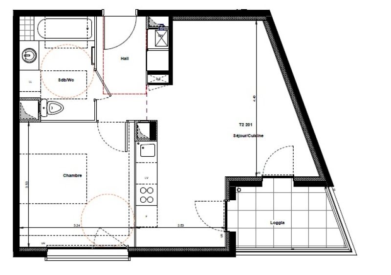 Appartement T2 – 44m² – 640€/mois