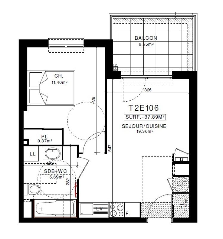 Appartement T2 – 37m² – 535€/mois