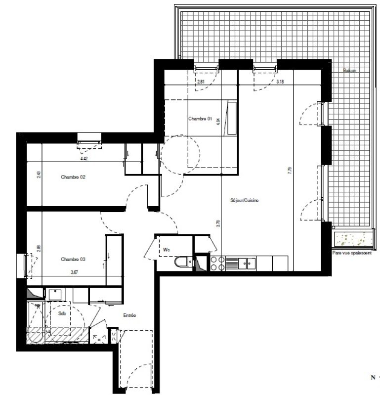 Appartement T4 – 86m² – Garage/parking  – 941€/mois