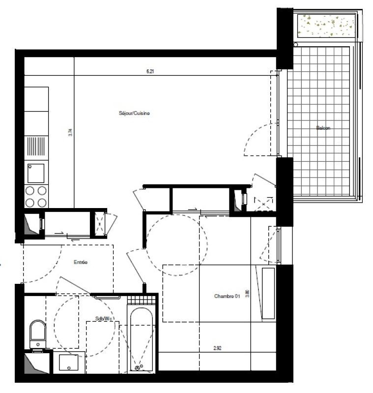 Appartement T2 – 46m² – 617€/mois