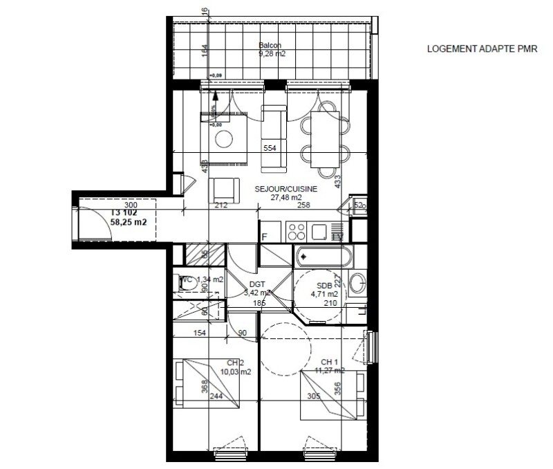 Appartement neuf – 58m² – Garage/parking  – 931€/mois